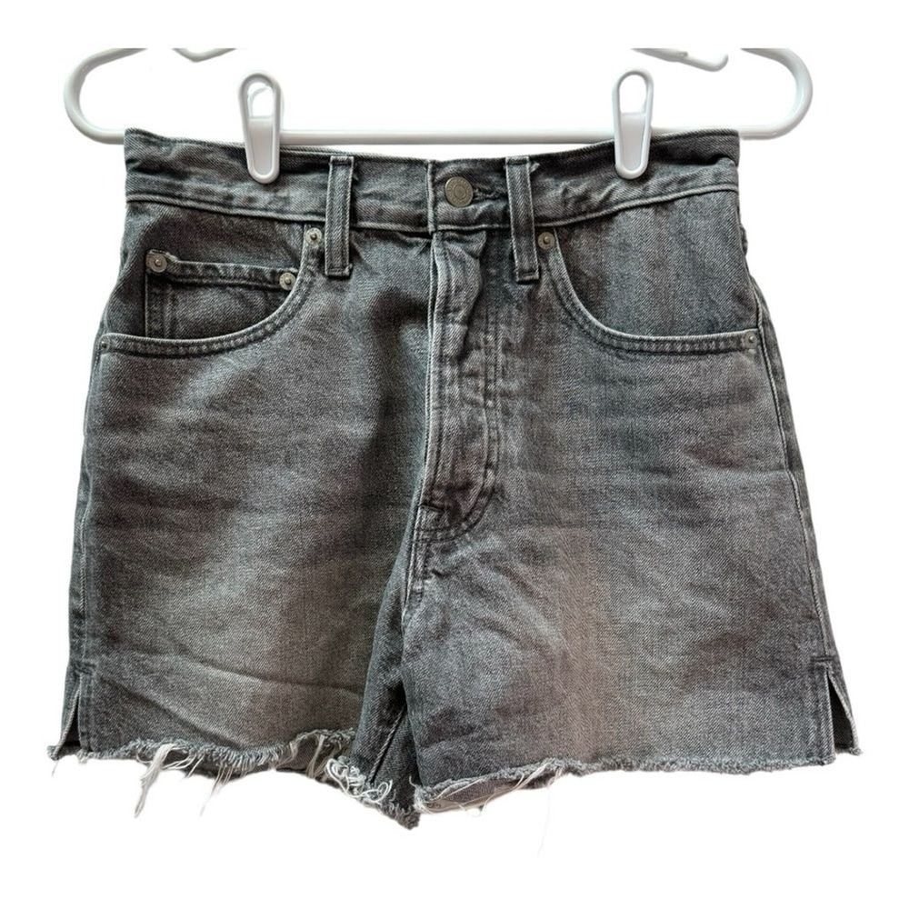 Lucky‎ Brand Traveler Denim Shorts Grey Frayed Hem Button Fly Women